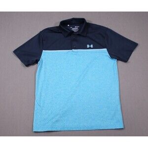 Under Armour The Playoff Polo Shirt Mens Blue Color Block Performance Golf Sz M